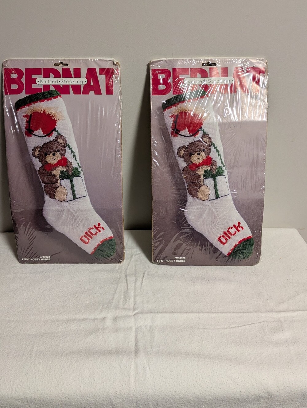White Teddy Bear Christmas Stocking - Knitted Holiday Sock Kit Toake A Stocking.